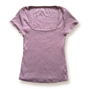 ribbed square neck short sleeve fitted top